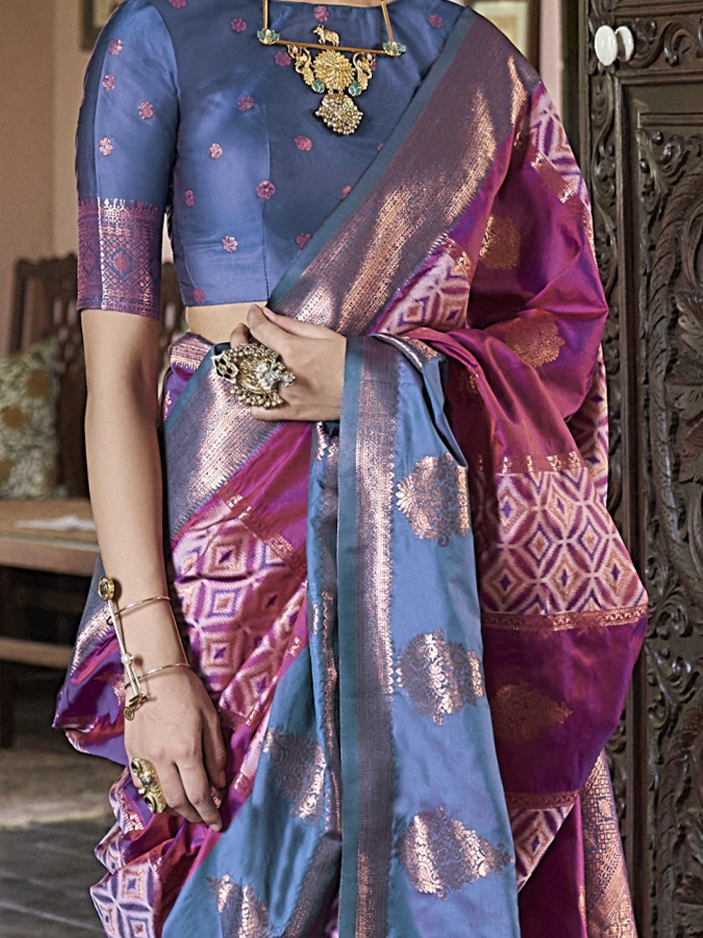 Purple Banarasi Pure Silk Woven Saree