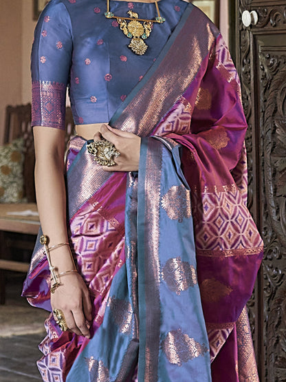 Purple Banarasi Pure Silk Woven Saree