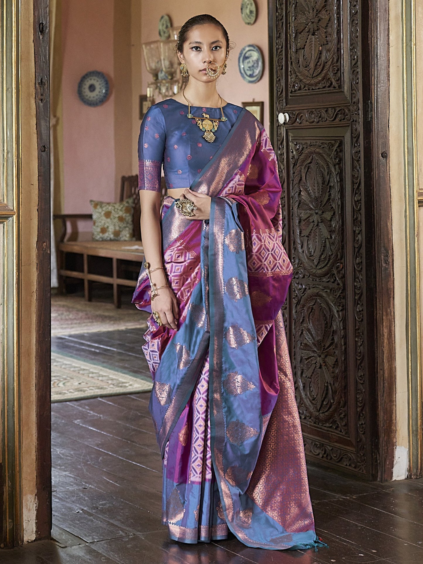 Purple Banarasi Pure Silk Woven Saree