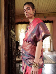 Orange Banarasi Pure Silk Woven Saree