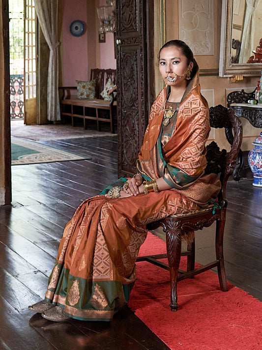 Rust Rust Banarasi Pure Silk Woven Saree
