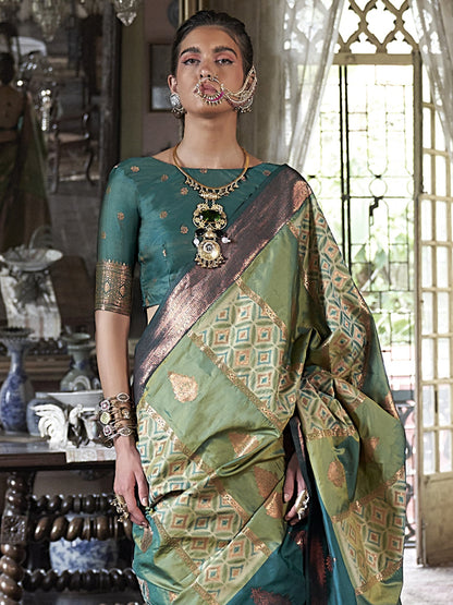 Green Light Banarasi Pure Silk Woven Saree