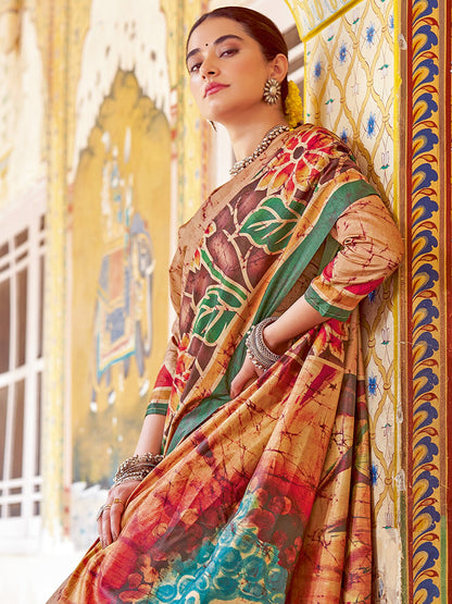 Multicolored Banarasi Silk Blend Printed Saree