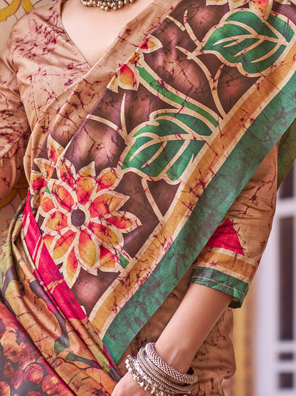 Multicolored Banarasi Silk Blend Printed Saree
