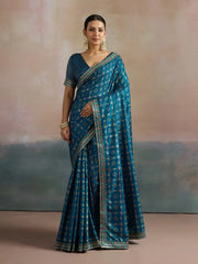 Blue Teal Bandhani Dola Silk Digital Print Saree