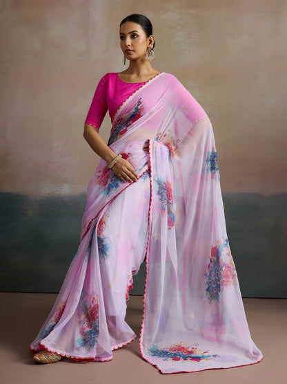 Pink Party Wear Georgette Printed Saree