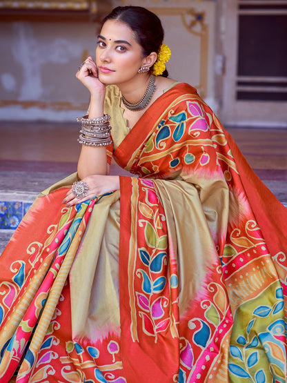 Multicolored Banarasi Silk Blend Printed Saree