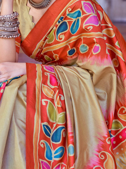 Multicolored Banarasi Silk Blend Printed Saree
