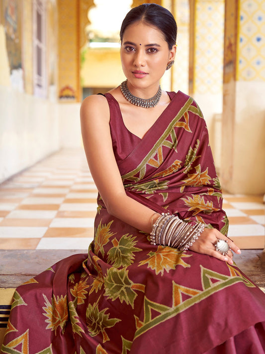 Maroon Maroon Banarasi Silk Blend Printed Saree