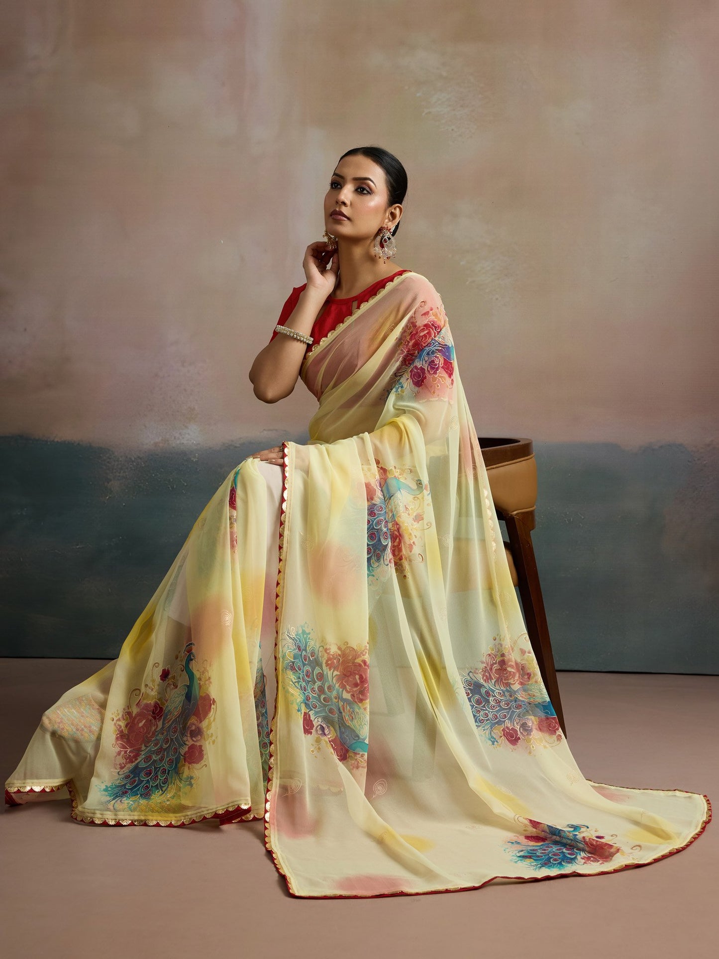 Yellow Party Wear Georgette Printed Saree