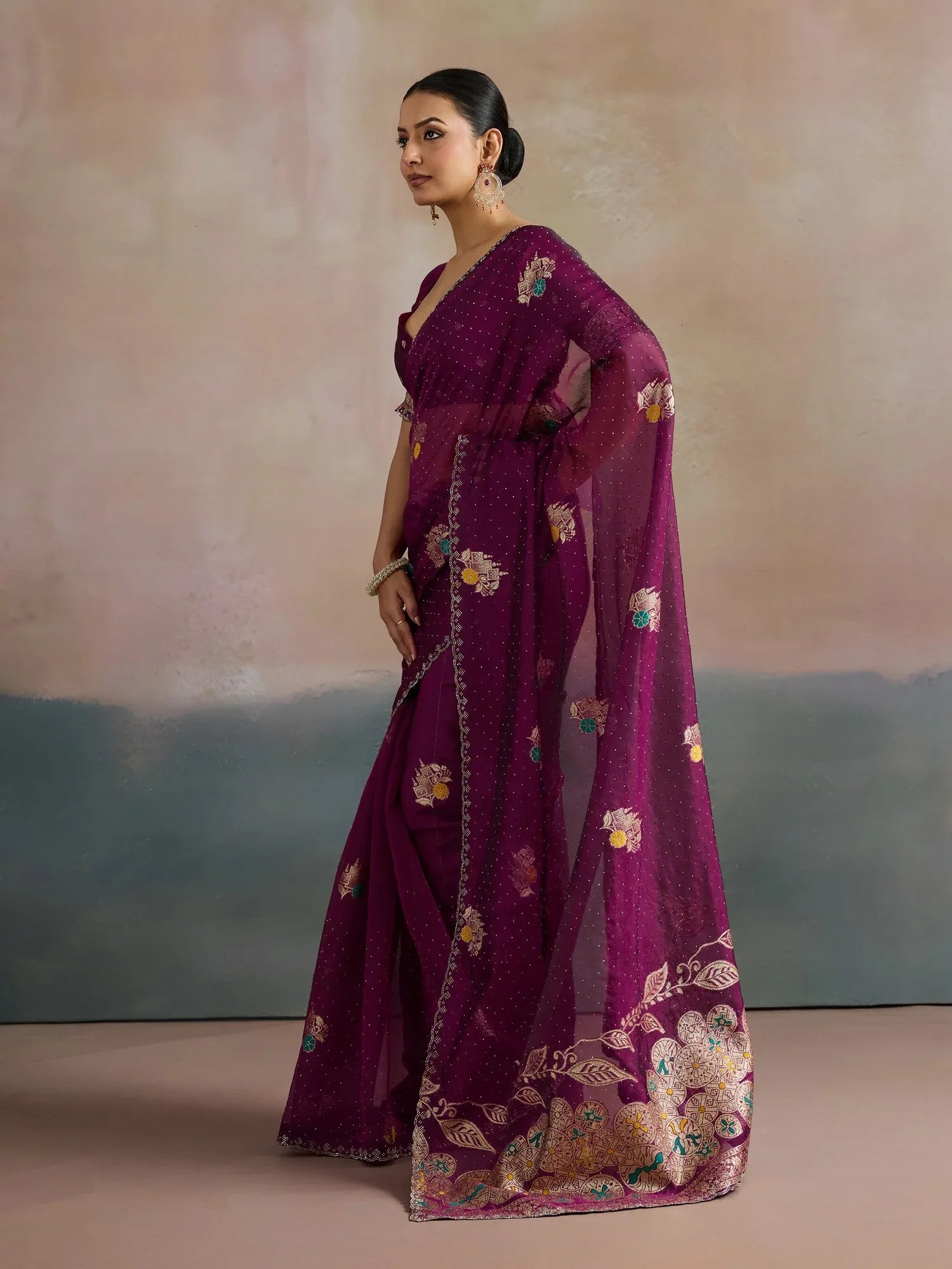 Magenta Uppada Organza Woven Saree