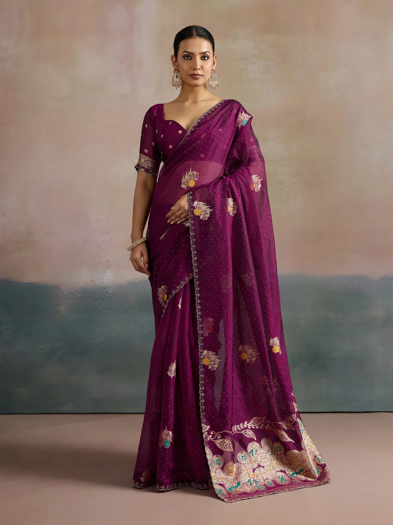 Purple Magenta Uppada Organza Woven Saree