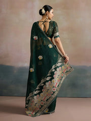 Dark Green Uppada Organza Woven Saree