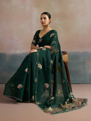 Dark Green Uppada Organza Woven Saree