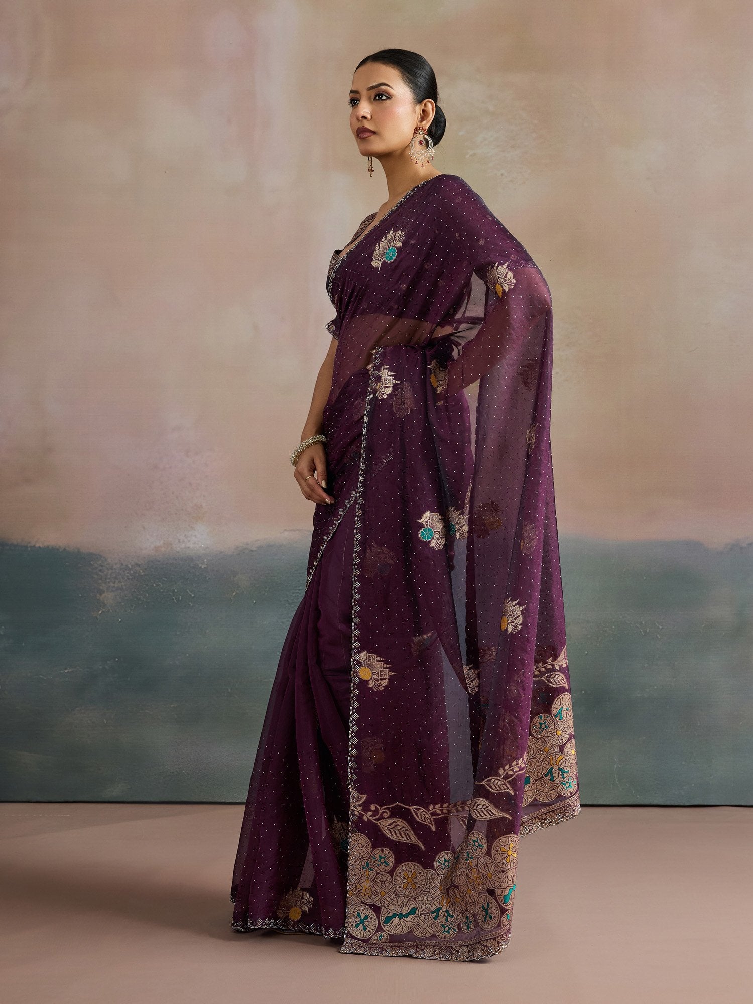 Purple Uppada Organza Woven Saree