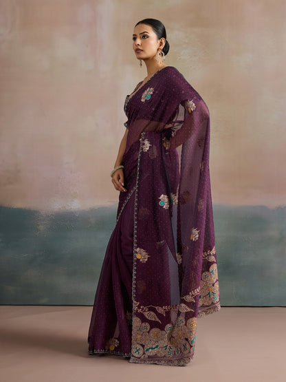 Purple Uppada Organza Woven Saree