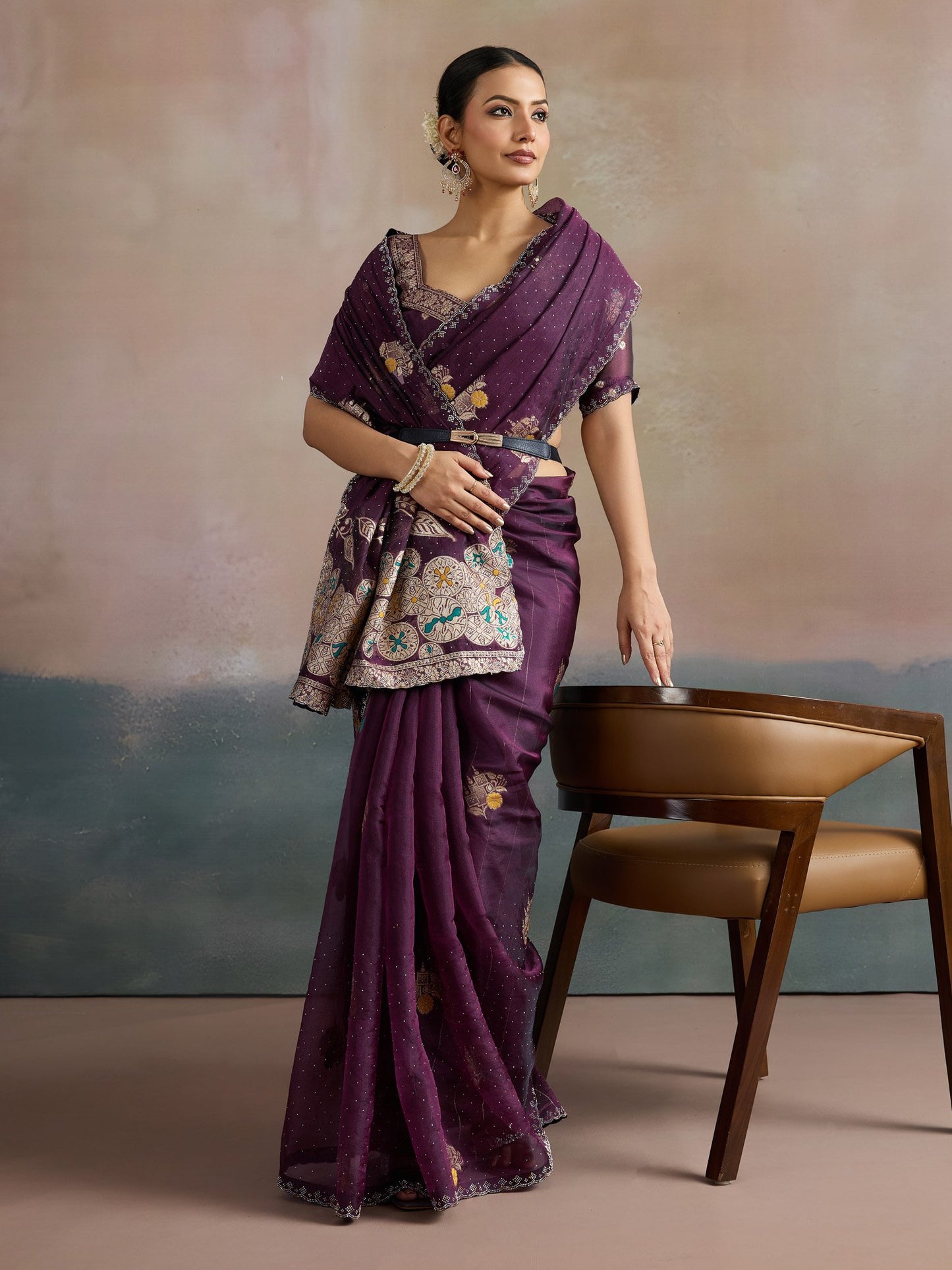 Purple Uppada Organza Woven Saree
