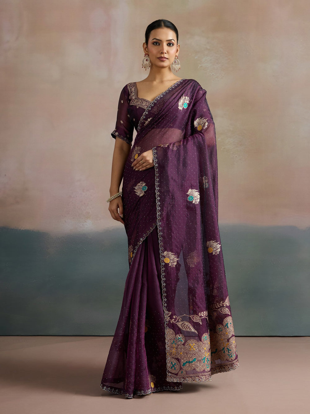 Purple Purple Uppada Organza Woven Saree