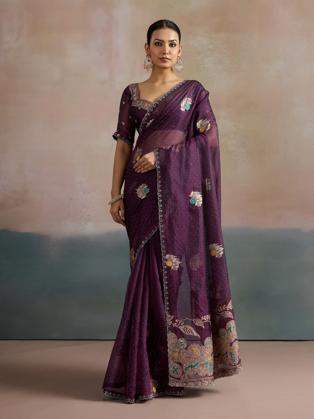 Purple Purple Uppada Organza Woven Saree