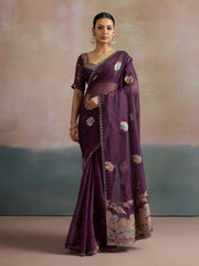 Purple Purple Uppada Organza Woven Saree
