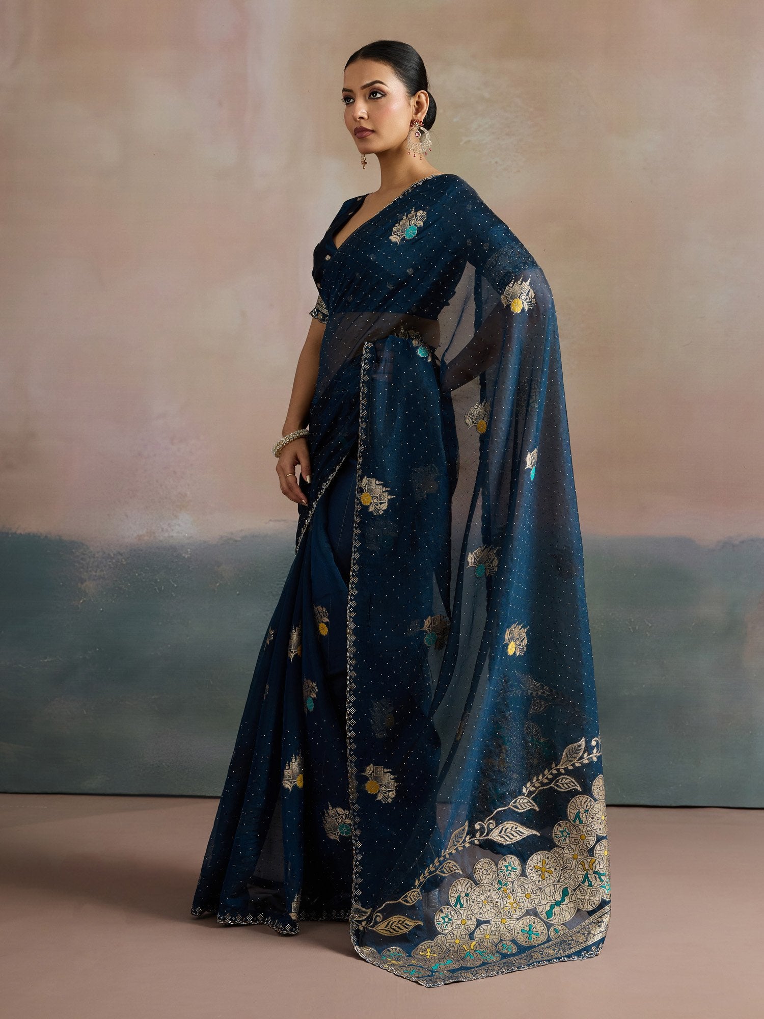 Dark Blue Uppada Organza Woven Saree