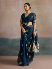 Dark Blue Uppada Organza Woven Saree