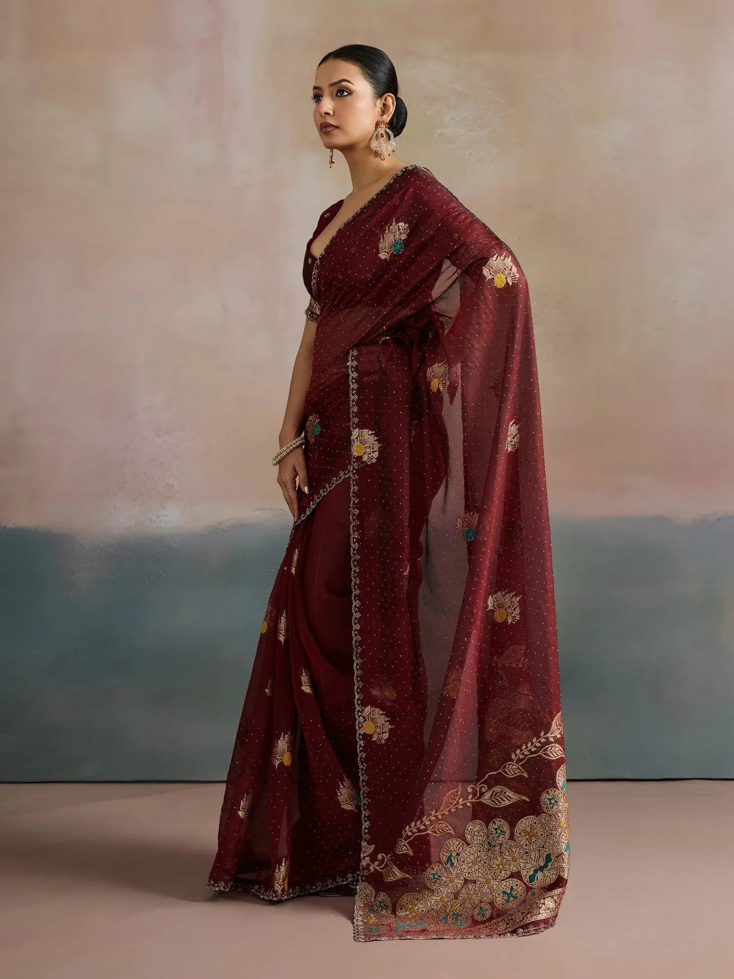 Dark Brown Uppada Organza Woven Saree