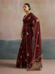 Dark Brown Uppada Organza Woven Saree