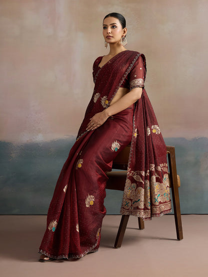 Dark Uppada Organza Woven Saree