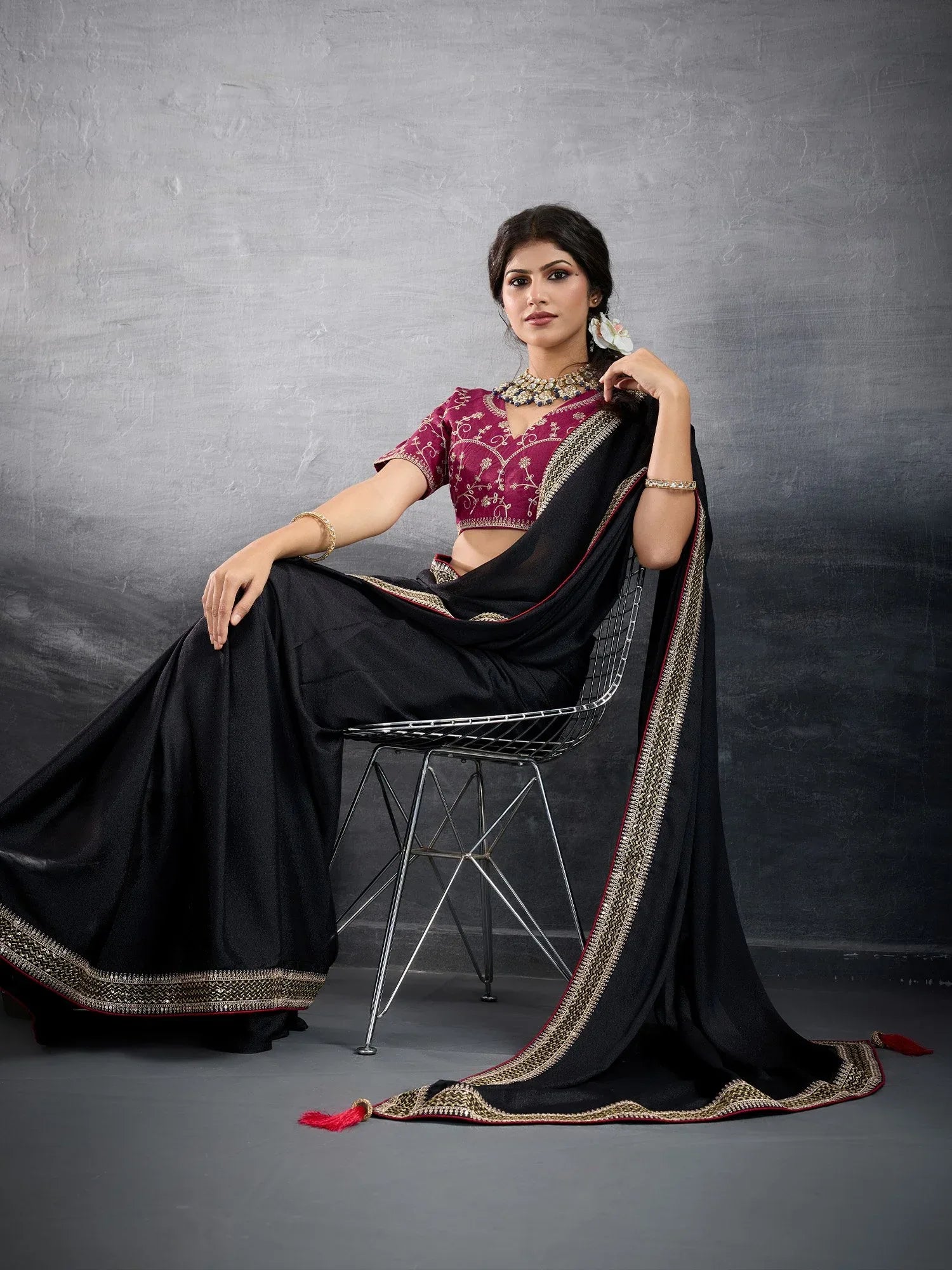 Black Party Wear Georgette Embellished Saree