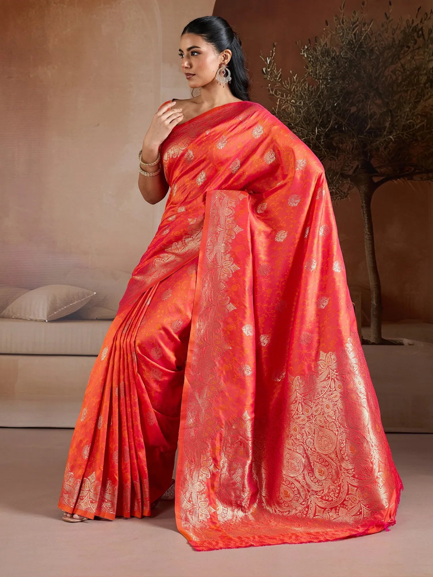 Red Banarasi Bhagalpuri Silk Woven Saree