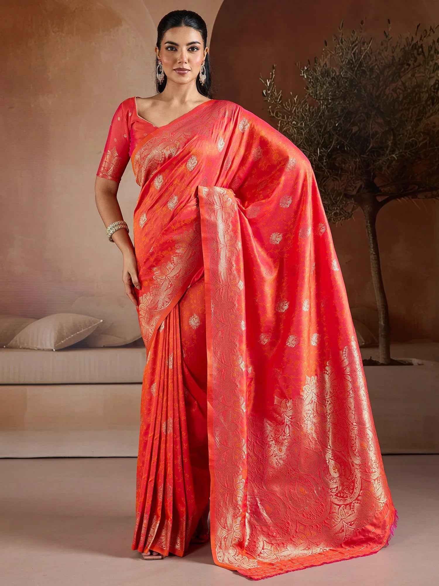 Red Red Banarasi Bhagalpuri Silk Woven Saree