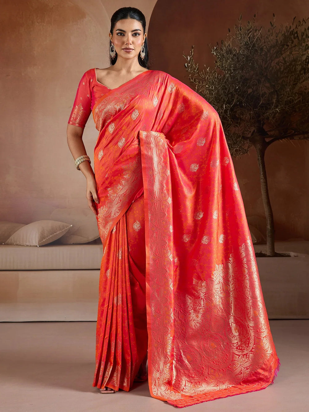 Red Red Banarasi Bhagalpuri Silk Woven Saree
