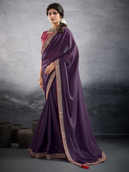 Purple Party Wear Georgette Embellished Saree