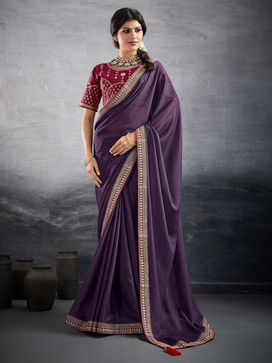 Purple Purple Party Wear Georgette Embellished Saree