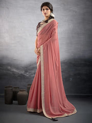 Peach Party Wear Georgette Embellished Saree - The Dori Store