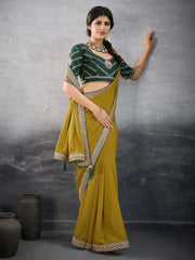 Olive Party Wear Georgette Embellished Saree