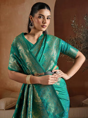 Teal Blue Banarasi Bhagalpuri Silk Woven Saree