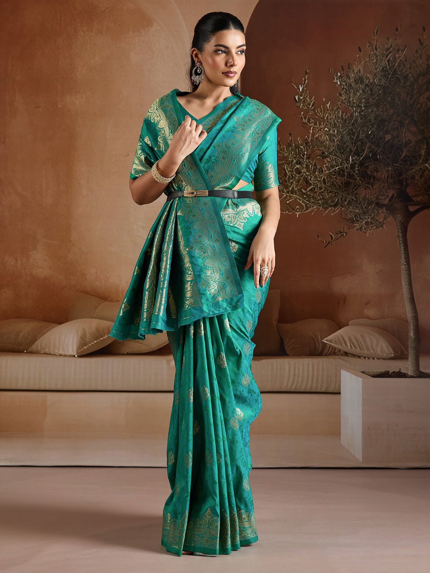 Teal Banarasi Bhagalpuri Silk Woven Saree