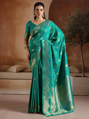 Green Teal Banarasi Bhagalpuri Silk Woven Saree