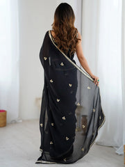 Black Party Wear Georgette Embellished Saree