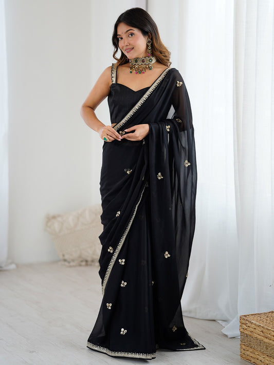 Black Black Party Wear Georgette Embellished Saree