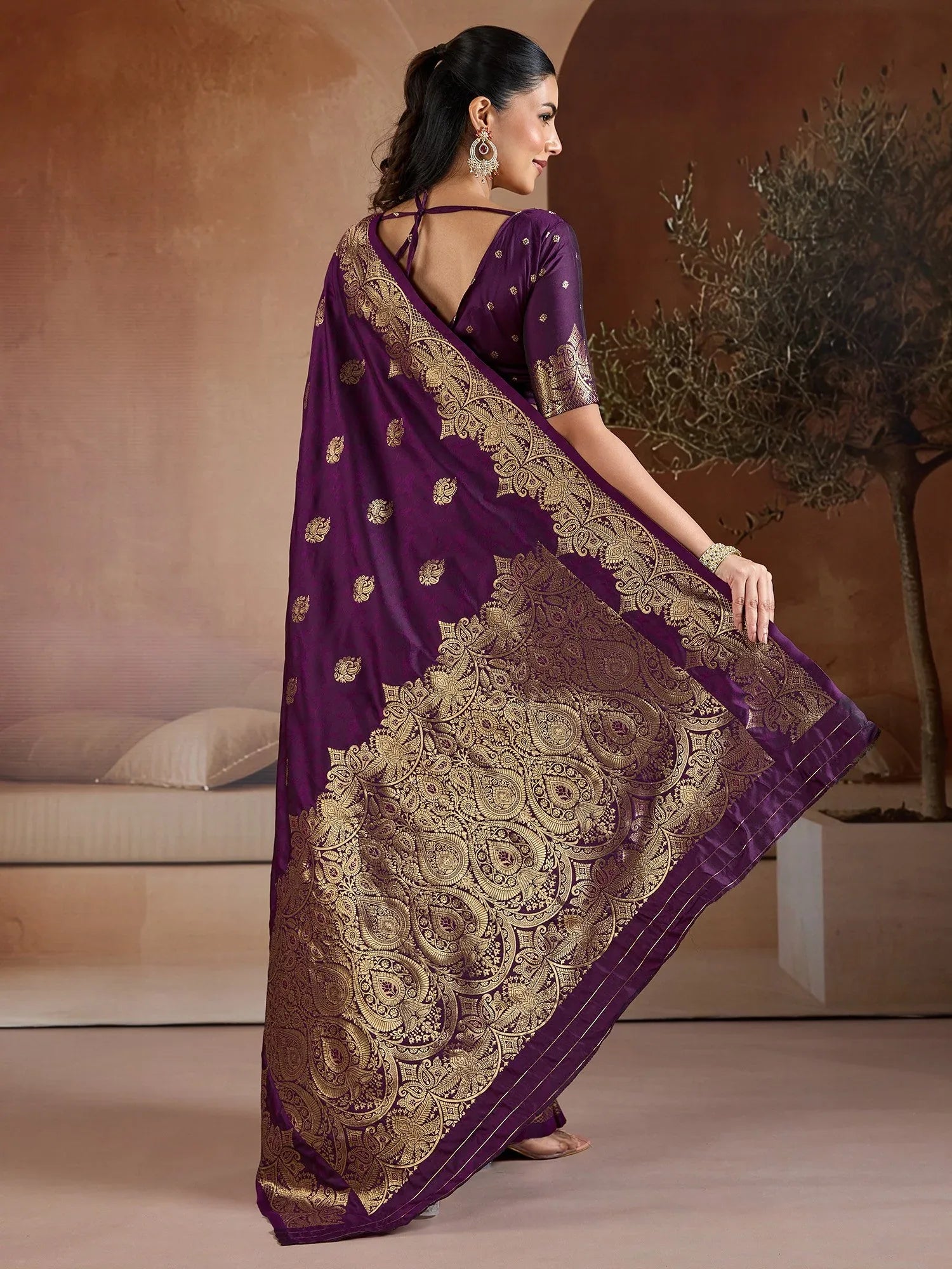 Purple Banarasi Bhagalpuri Silk Woven Saree - The Dori Store