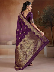 Purple Banarasi Bhagalpuri Silk Woven Saree - The Dori Store