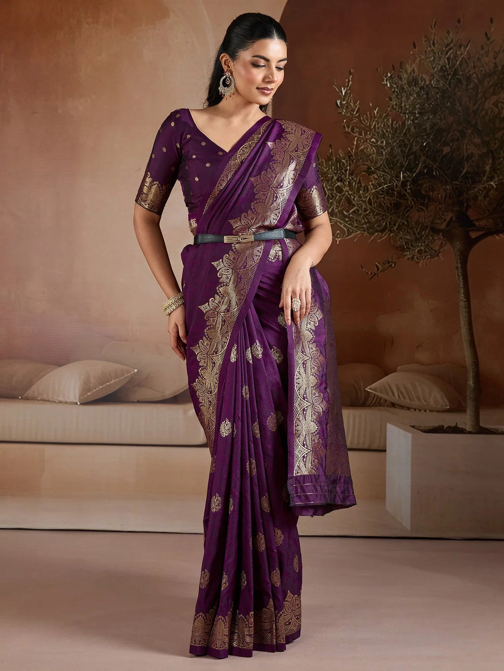 Purple Banarasi Bhagalpuri Silk Woven Saree - The Dori Store