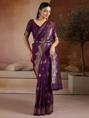 Purple Banarasi Bhagalpuri Silk Woven Saree - The Dori Store