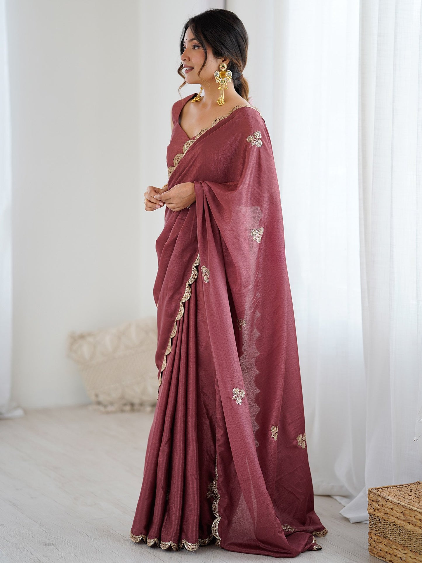 Mauve Party Wear chinnon Embellished Saree