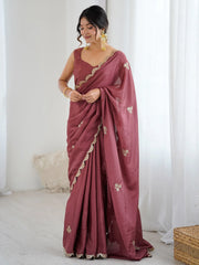 Mauve Party Wear chinnon Embellished Saree - The Dori Store