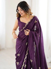 Purple Party Wear chinnon Embellished Saree