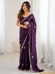 Purple Purple Party Wear chinnon Embellished Saree